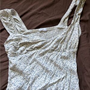 Sienna Sky Gray and Blue Asymmetrical Ruched Tank Top